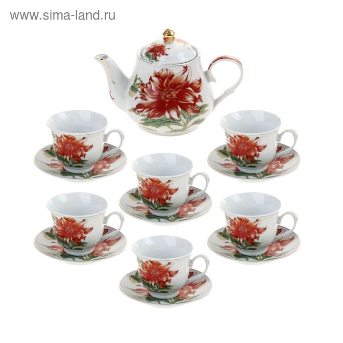 Сервиз чайный Доляна «Ева», 13 предметов: 6 чашек 200 мл, 6 блюдец, чайник 1 л - Фото 1