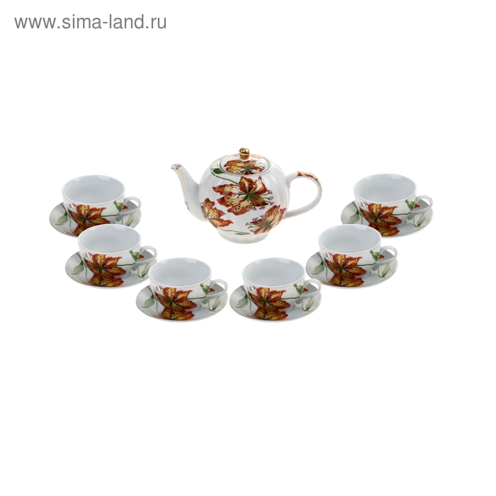Сервиз чайный "Лилиана", 13 предметов: 6 чашек 250 мл, 6 блюдец, чайник 1 л - Фото 1
