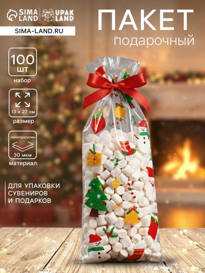 Пакет подарочный новогодний, для сладких подарков, 13×27 см±1 см