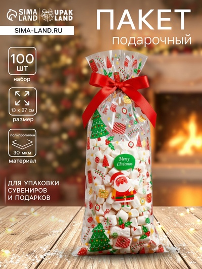 Пакет подарочный новогодний, для сладких подарков, 13×27 см±1 см