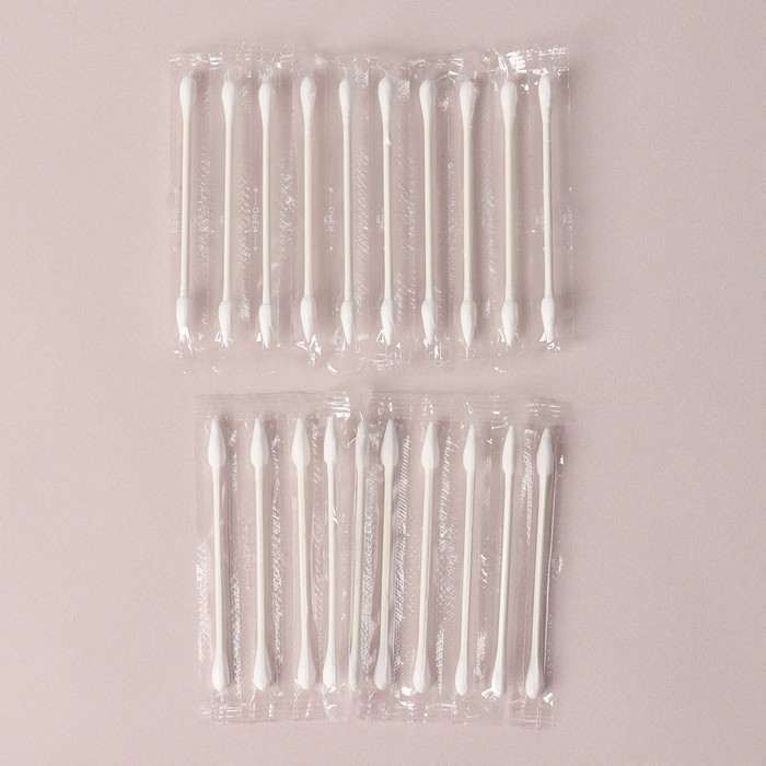 Ватные палочки, двухсторонние, 20 шт, в индивидуальной упаковке, цвет белый - фото 1891364247