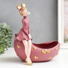 Сувенир полистоун подставка "Девушка ушки мишки, с пузырём" пыльно-розовый 29х19х28 см - фото 9963512
