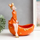 Сувенир полистоун подставка "Девушка ушки мишки, с пузырём" оранжевый 29х19х28 см - фото 6690495