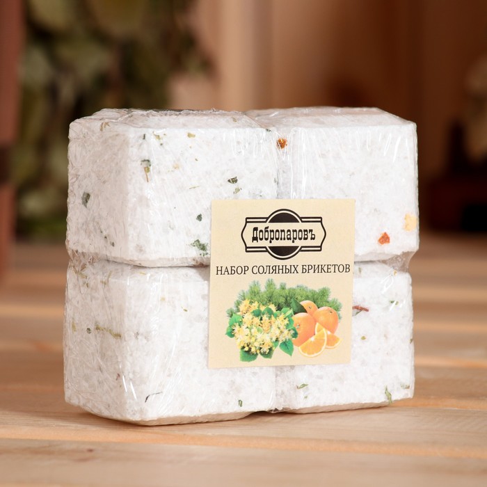 Соляной брикет набор 4 шт. «Апельсин, липа, сосна, ель« по 200 г »Добропаровъ»