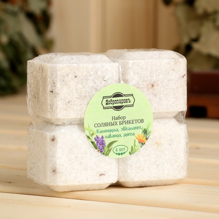 Соляной брикет набор 4 шт. «Календула, эвкалипт, лаванда, мята« по 200 г »Добропаровъ» - Фото 1