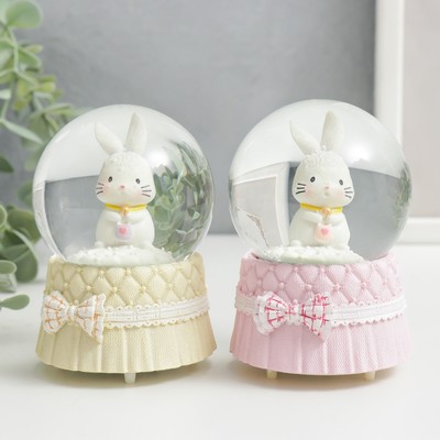 Снежный шар стеклянный «Белый зайчик», световой, 6.5×6.5×9.5 см, МИКС