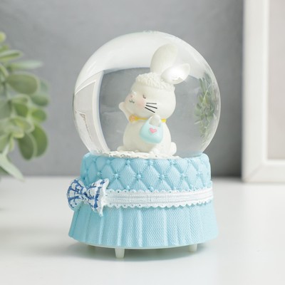 Снежный шар стеклянный «Белый зайчик», световой, 6.5×6.5×9.5 см, МИКС