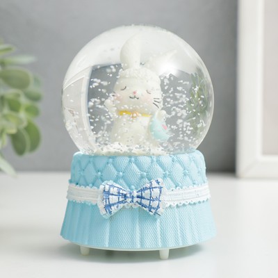 Снежный шар стеклянный «Белый зайчик», световой, 6.5×6.5×9.5 см, МИКС