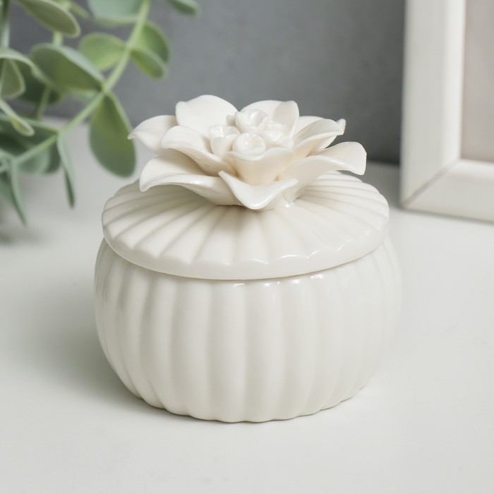 Шкатулка керамика &quot;Белый цветок&quot; 6,5х6,5х6,5 см