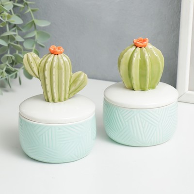 Шкатулка для украшений «Кактус», керамика, 11×8×8 см, МИКС