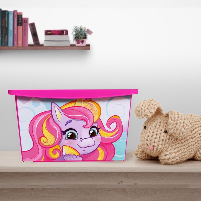 Ящик для игрушек с крышкой, «Радужные единорожки», объём 30 л, цвет маджента - фото 1882499265