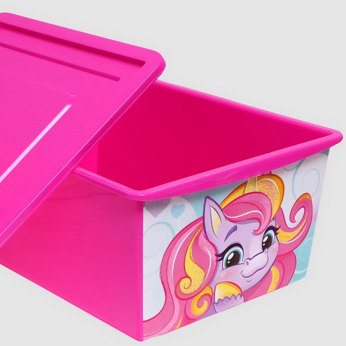 Ящик для игрушек с крышкой, «Радужные единорожки», объём 30 л, цвет маджента - фото 1882499266