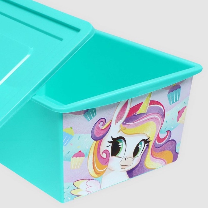 Ящик для игрушек с крышкой, «Радужные единорожки», объём 30 л, цвет бирюзовый - фото 1882499274