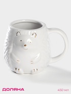 Кружка Доляна «Ёжик в золотом», 450 мл, доломит, белая - Фото 1