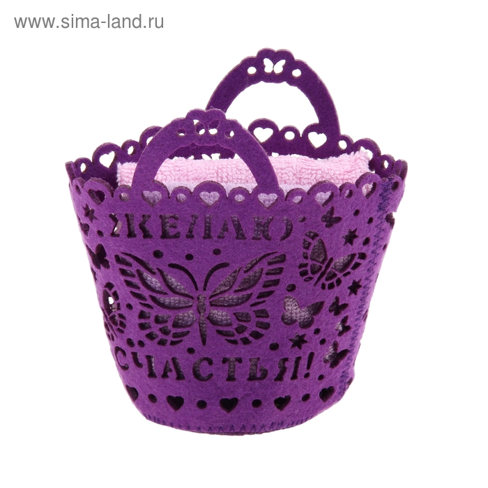 Набор полотенец в корзинке Collorista "Желаю счастья!" 30 х 30 см - 2 шт хлопок, 330 гр/м2 - Фото 1