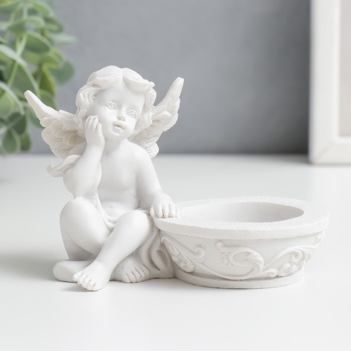 Подсвечник на 1 свечу «Белоснежный ангел в раздумьях», полистоун, 7.5×9.8×6 см - Фото 1