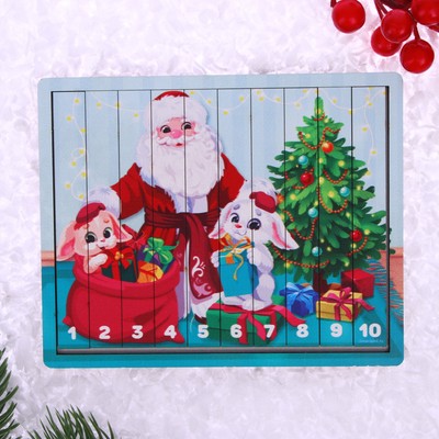 Деревянный пазл. Логические палочки «Новый год у зверят»