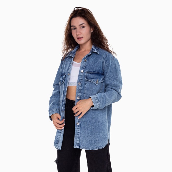 Джинсовая рубашка женская, цвет тёмно-синий, размер S (42-44) 56478