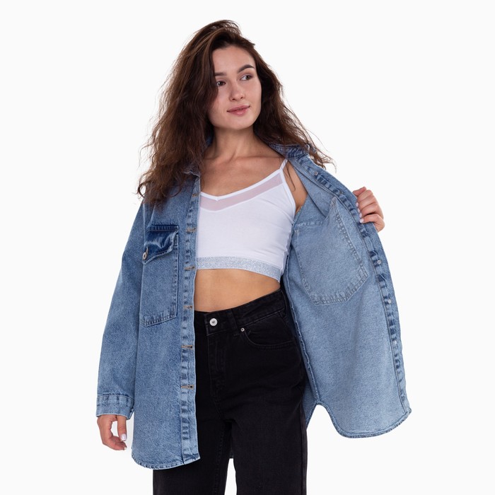 Джинсовая рубашка женская, цвет тёмно-синий, размер S (42-44) 56478