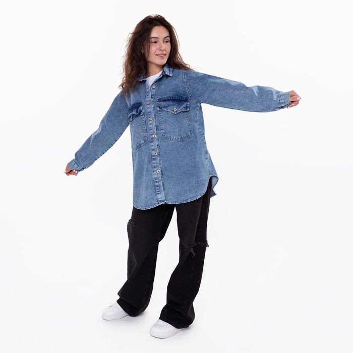 Джинсовая рубашка женская, цвет тёмно-синий, размер M (44-46) 56479