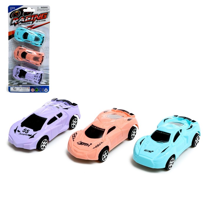 Машинки инерционные «Рейсер», набор 3 шт., цвет МИКС - Фото 1