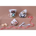 Набор детской посуды из керамики Доляна «Совенок», 2 предмета: кружка 230 мл, миска 400 мл, цвет белый - фото 4361168