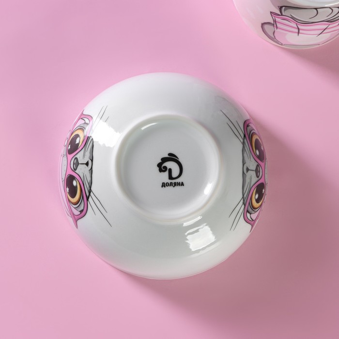 Набор детской посуды из керамики Доляна «Котик», 2 предмета: кружка 230 мл, миска 400 мл, цвет белый - фото 1886923082