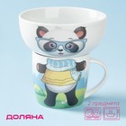 Набор детской посуды из керамики Доляна «Панда», 2 предмета: кружка 230 мл, миска 400 мл, цвет белый - Фото 1