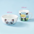 Набор детской посуды из керамики Доляна «Панда», 2 предмета: кружка 230 мл, миска 400 мл, цвет белый - Фото 2