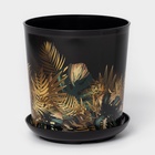 Горшок для цветов с поддоном Доляна «Голди. Листья», 1.6 л, d=14 см, h=15.5 см, пластиковый, цвет чёрный - Фото 1