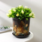 Горшок для цветов с поддоном Доляна «Голди. Листья», 1.6 л, d=14 см, h=15.5 см, пластиковый, цвет чёрный - Фото 8