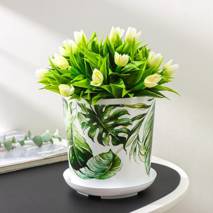 Горшок для цветов с поддоном Доляна «Кариота», 1,6 л, d=14 см, h=15,5 см, пластиковый, цвет белый - Фото 1