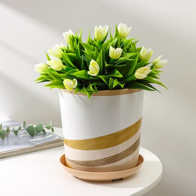 Горшок для цветов с поддоном Доляна «Каракум. Пустошь», 1.6 л, d=14 см, h=15.5 см, пластиковый, цвет бежевый