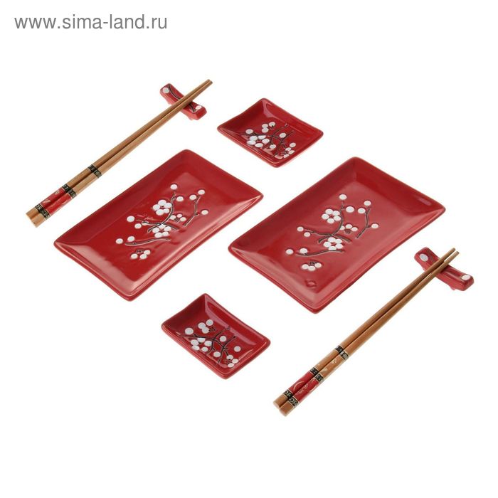 Набор для суши "Сакура на красном", 10 предметов - Фото 1