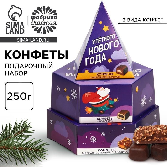 УЦЕНКА Трехуровневая коробка с конфетами "Улётного новго года" - Фото 1