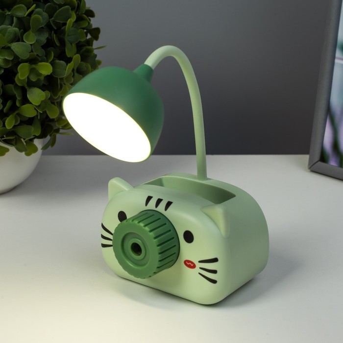 Настольная лампа "Киса" LED 3Вт USB зеленый 9,5х7,4х22 см RISALUX - фото 1907525036