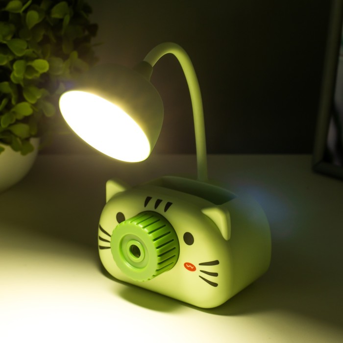 Настольная лампа "Киса" LED 3Вт USB зеленый 9,5х7,4х22 см RISALUX - фото 1907525037