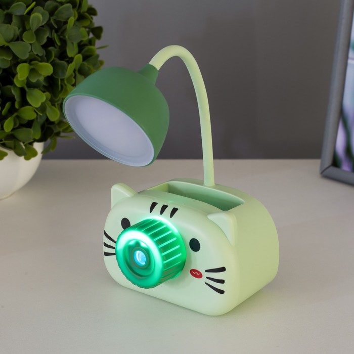 Настольная лампа "Киса" LED 3Вт USB зеленый 9,5х7,4х22 см RISALUX - фото 1907525038