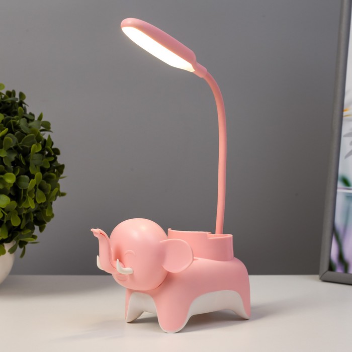 Настольная лампа "Слоник" LED 3Вт USB розовый 9х15х31 см RISALUX - фото 1907525057