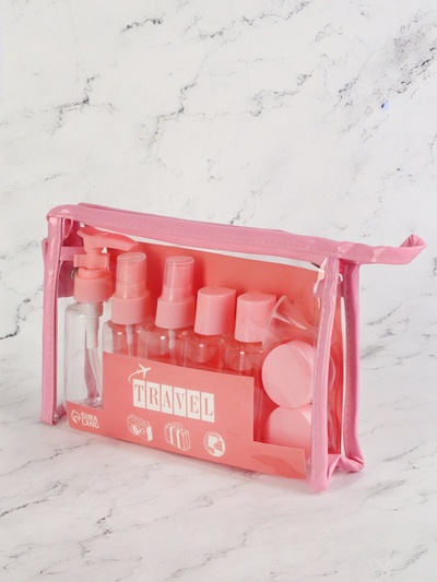 Набор для хранения, в чехле, 9 предметов, цвет прозрачный/розовый