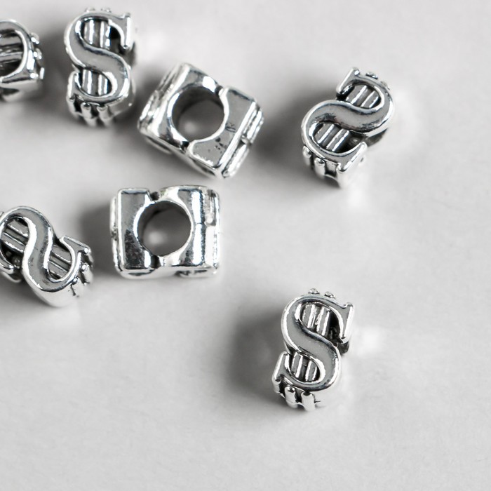 Бусина для творчества металл "Доллар" серебро 1,1х0,7 см - Фото 1