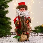 Дед Мороз "В кафтане с пуговицами и с мешком" 30 см, двигается, красно-коричневый - фото 280722889