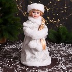 Снегурочка "В муфте с меховыми бомбошками" 33 см, серебристо-белый - фото 10802634
