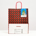 Пакет бумажный подарочный новогодний крафт «Красная клеточка» 22×12×27 см - фото 119412209