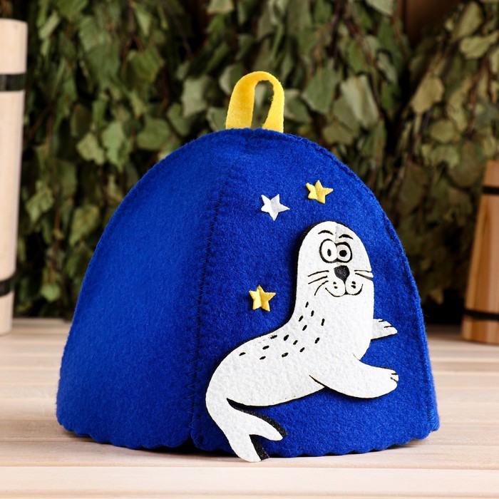 Шапка для бани и сауны, с аппликацией «Игривый Тюлень», полиэфир - Фото 1