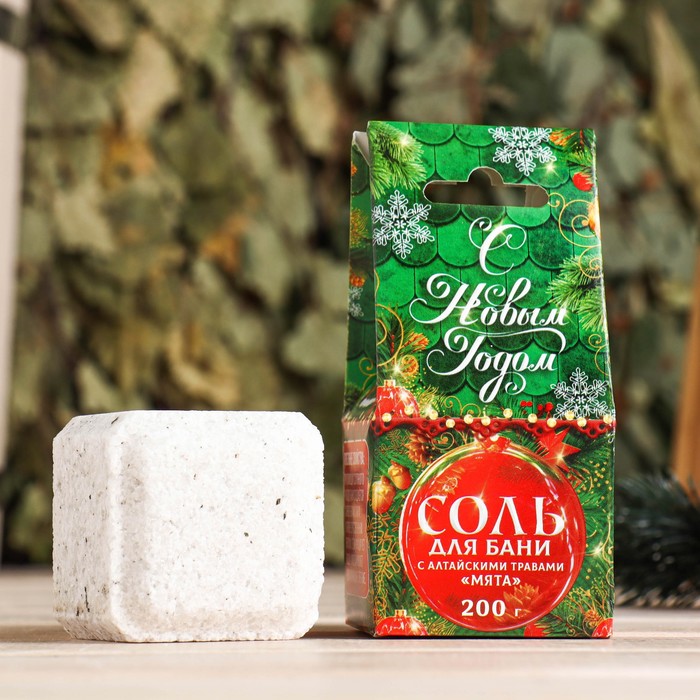 Соляной брикет-куб "С Новым годом" мята, 200 гр - Фото 1