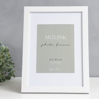 Фоторамка для фото 21×30 см, с паспарту (15×20 см), пластик, Gloria, белый
