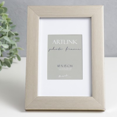 Фоторамка для фото 10×15 см Gloria, пластик, с паспарту, серебро