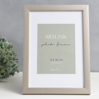 Фоторамка для фото 21×30 см, с паспарту (15×20 см), пластик, Gloria, серебро