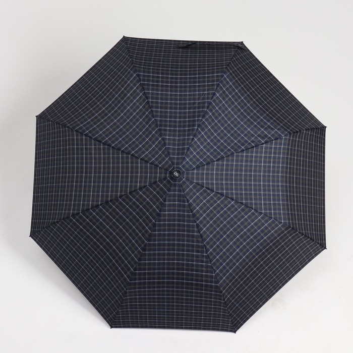 Зонт автоматический «Клетка», 3 сложения, 8 спиц, R = 51 см, цвет тёмно-синий - фото 1906078800